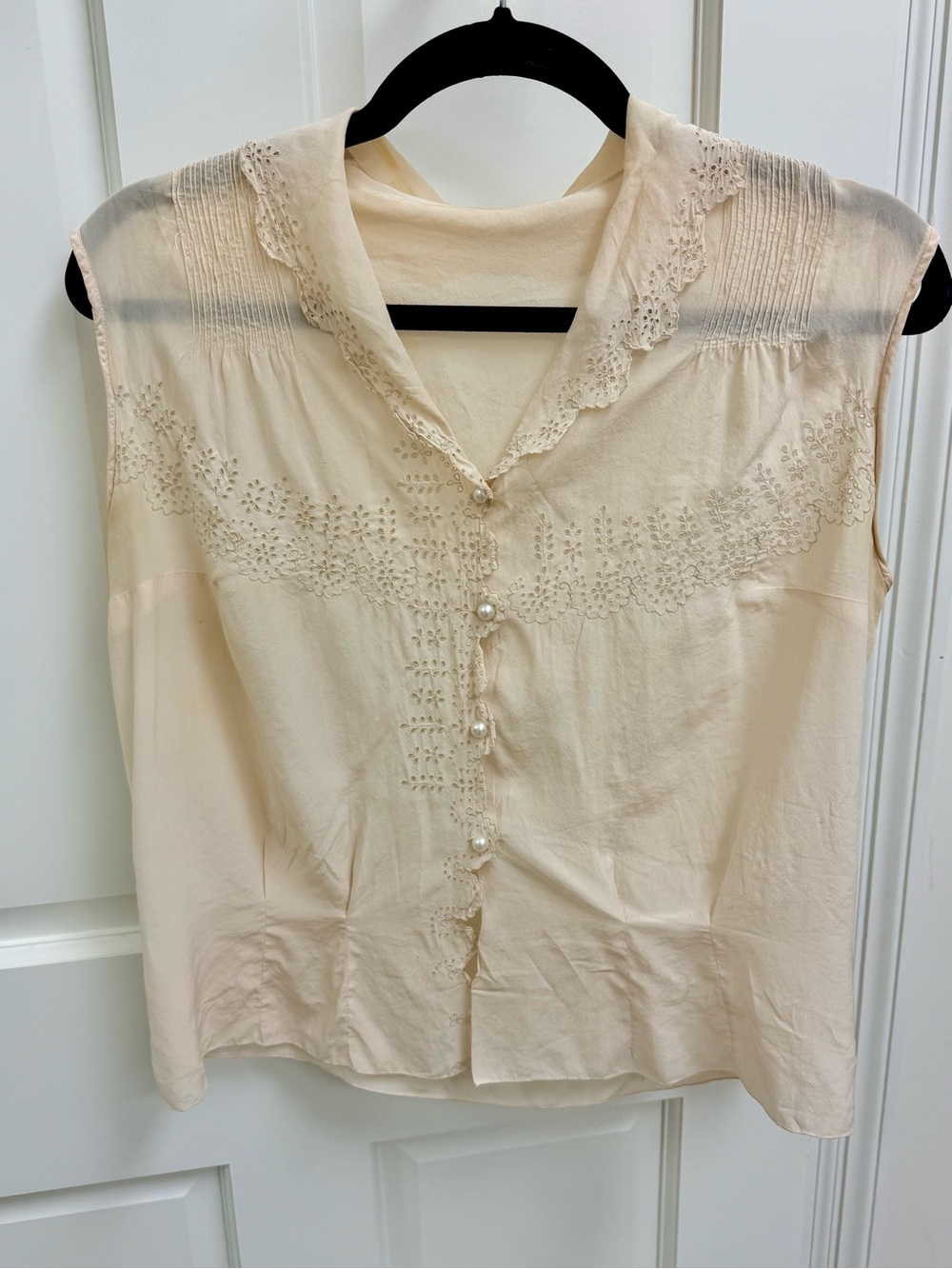 1940’s Vintage Cream Eyelet Lace Sleeveless Blouse Cottagecore Romantic - S - Picture 15 of 15